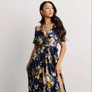 Baltic Born Sicily Satin Maxi Dress Navy Floral Size Small
